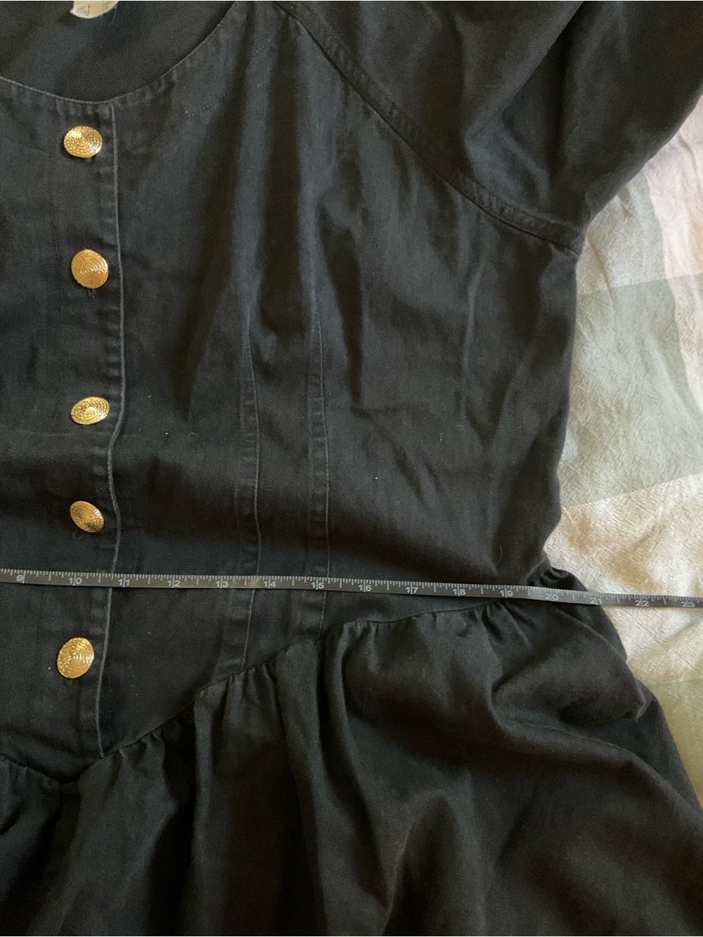 Vintage Women’s Black Midi Denim Button-Front Dress with Short Sleeves - Picture 6 of 8